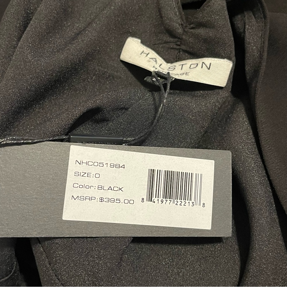 Halston Heritage Asymmetric Cocktail Dress 3/4 Sleeve Knot Back Black Size 0 - Picture 4 of 12